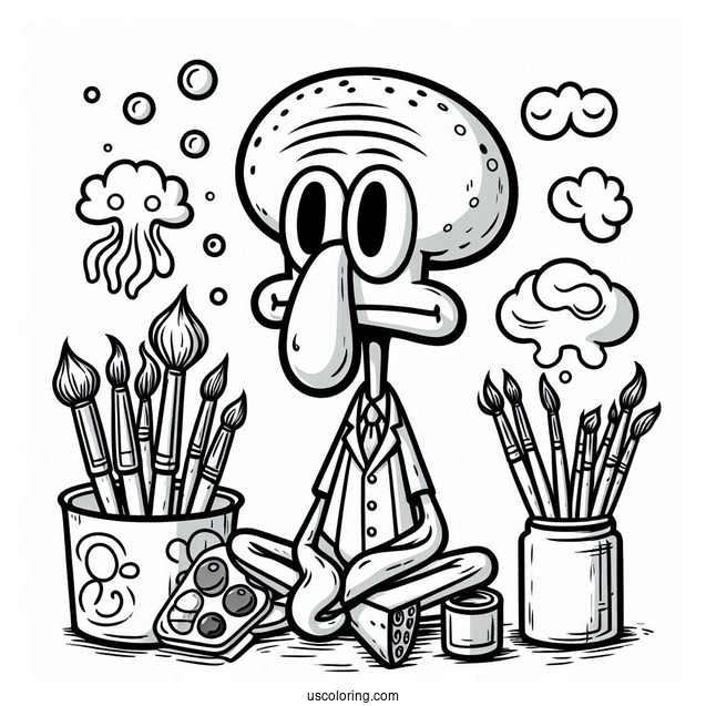 Squidward Coloring Page And SpongeBob Painting Self Portraits