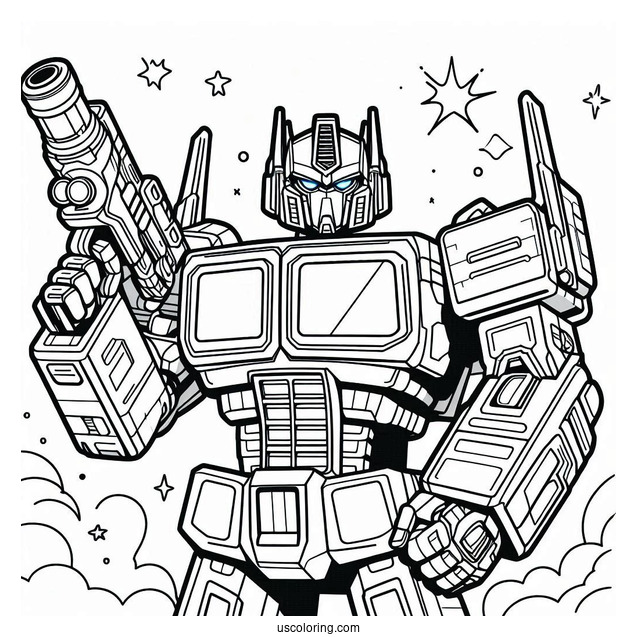 Easy Cartoon Optimus Prime Coloring Page Holding Ion Blaster