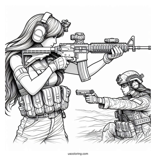 Soldier Coloring Page With Rifle Getting Ready To Shoot