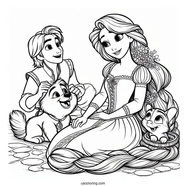 Princess Coloring Page Of Rapunzel With Pascal And Maximus Tangled