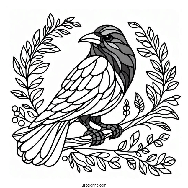 Raven Perched On A Branch Stained Glass Coloring Page For Kids