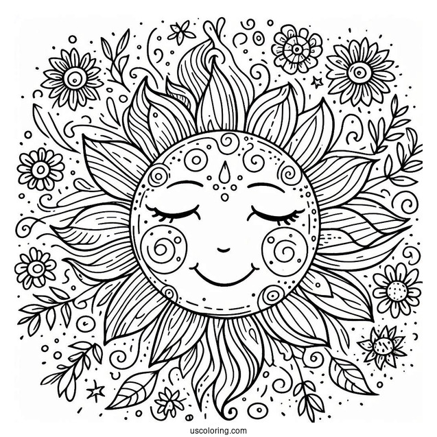 Summer Coloring Page Of Sun With Face