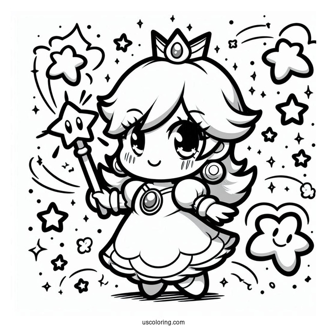 Chibi Rosalina Coloring Page With Star Wand For Preschoolers