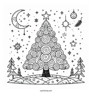 North Pole Christmas Tree Coloring Page