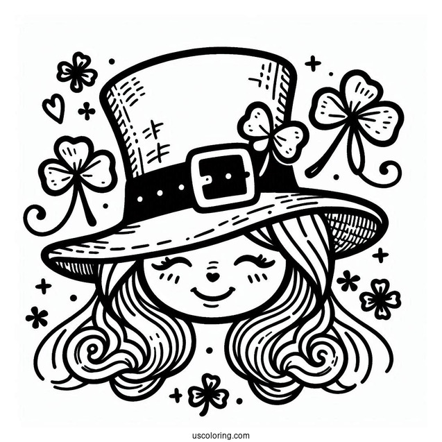St. Patrick's Day Coloring Page Of Easy Leprechaun Hat With Shamrock For Kids