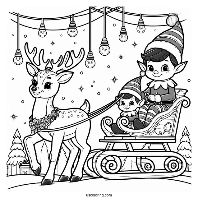 Elf On The Shelf With Reindeer And Sleigh