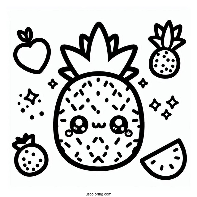 Kawaii Pineapple Coloring Page