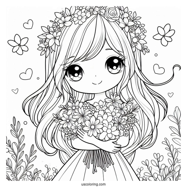 Precious Moments Coloring Page Of Cute Girl Holding Flowers