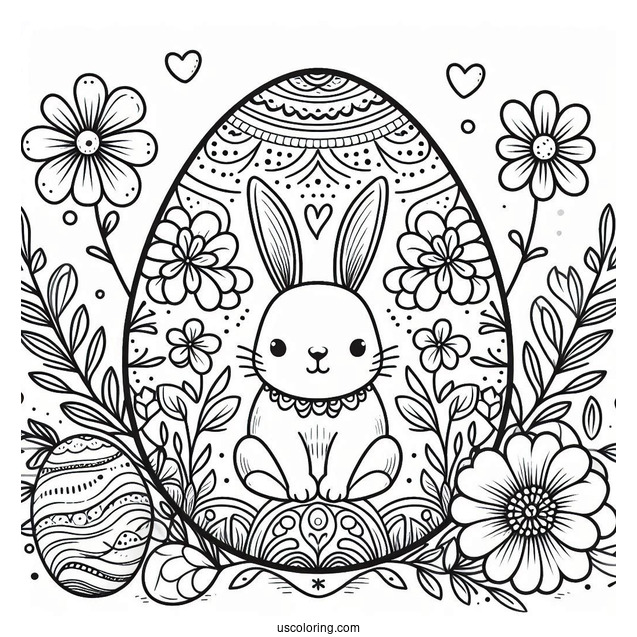 Easter Egg With Bunny And Flower Design