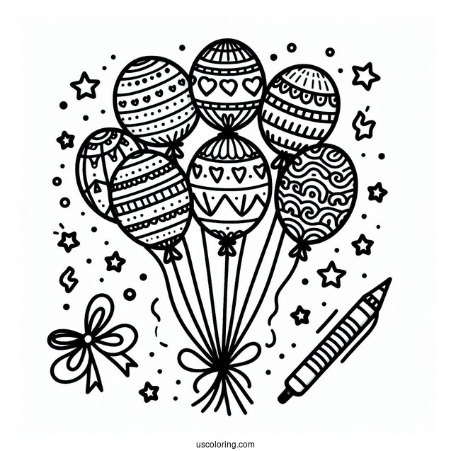 Happy Birthday Balloons Coloring Page