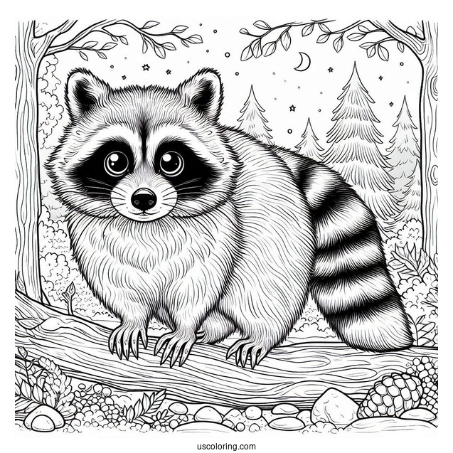 Adult Raccoon Coloring Page In A Forest