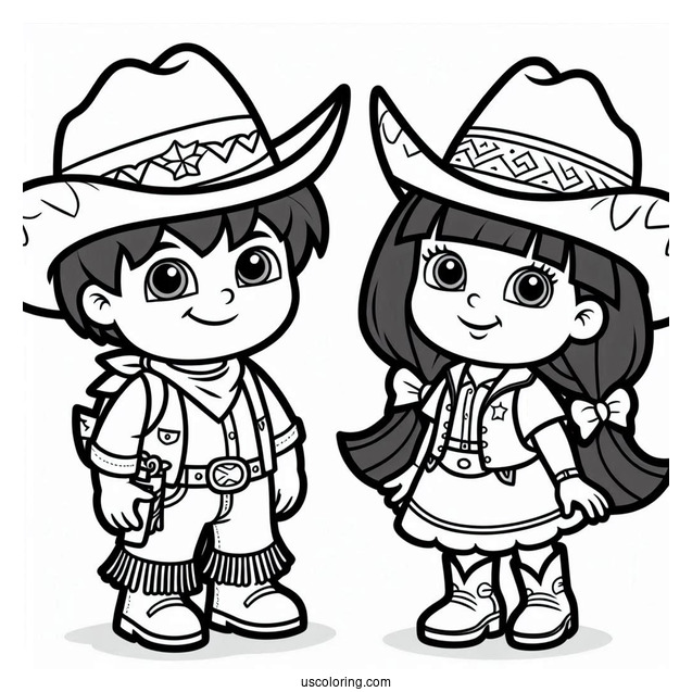 Dora And Diego Dressed As Cowboy And Cowgirl To Color