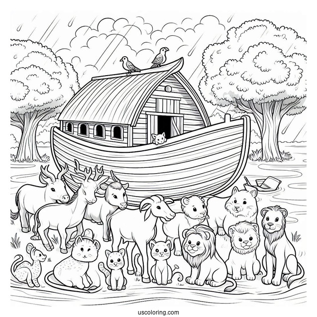Noah's Ark Coloring Page Welcoming Animals In The Ark