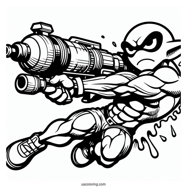 Muscular Splatoon Coloring Page Of Guy Shooting Inkjet