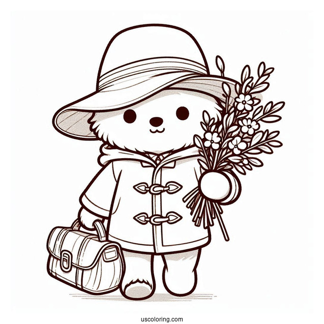 Kawaii Paddington Coloring Page Carrying A Bundle Of Things For Kids