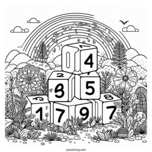Numberblocks Coloring Page 1 to 5 In Nature With Rainbow