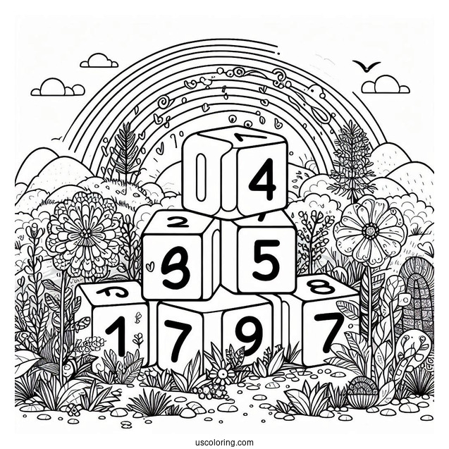 Numberblocks Coloring Page 1 to 5 In Nature With Rainbow