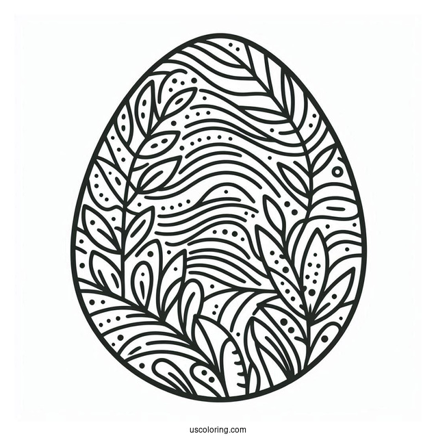 Easter Coloring Page Of Easter Egg Outline With Wavy Design