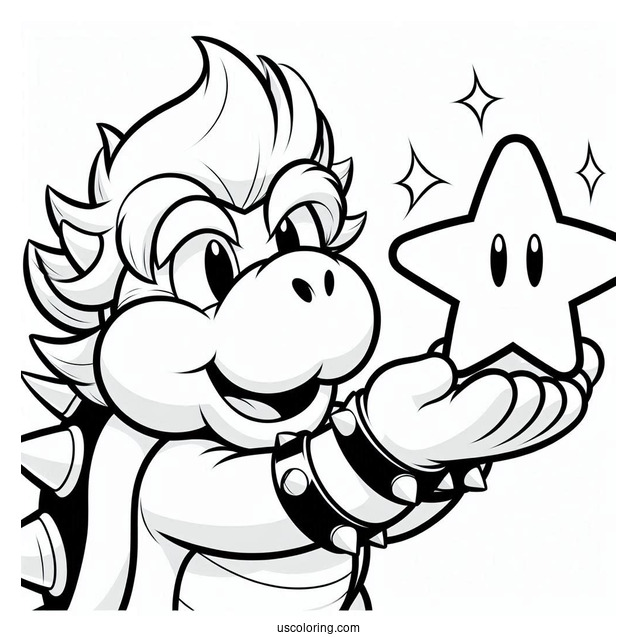 Coloring Sheet Of Bowser Holding Super Star