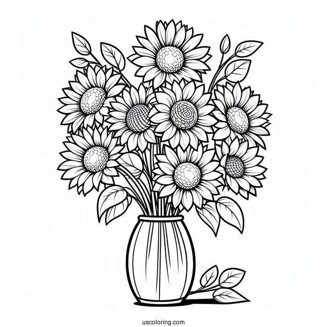Sunflowers In Vase Coloring Sheet