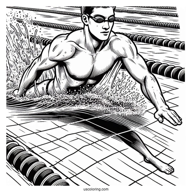Swimming Coloring Page Of Competitive Swimmer Racing