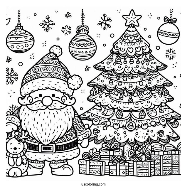 Santa Themed Christmas Tree Coloring Sheet
