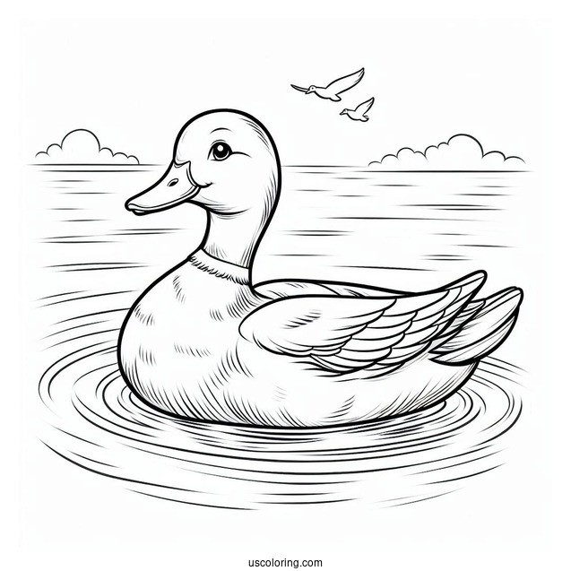 Mallard Floating In a Pond To Color