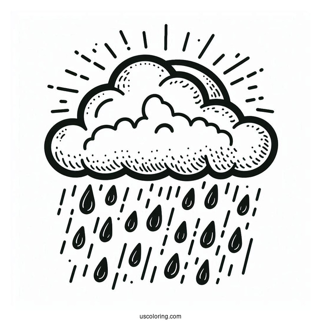 Easy Cloud With Rain Coloring Page