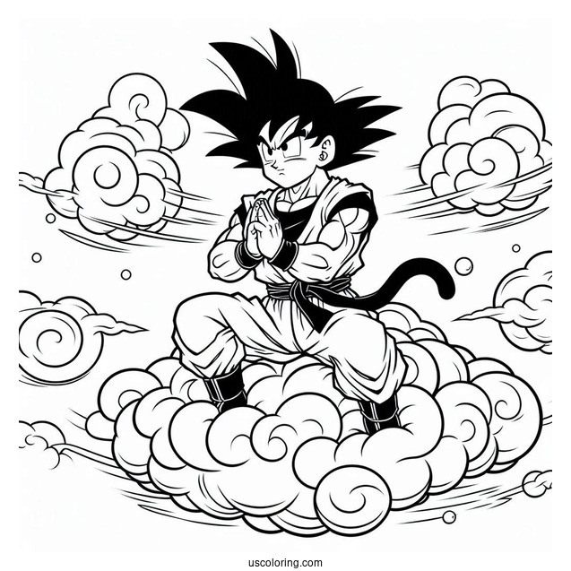 Goku Riding Nimbus Cloud To Color