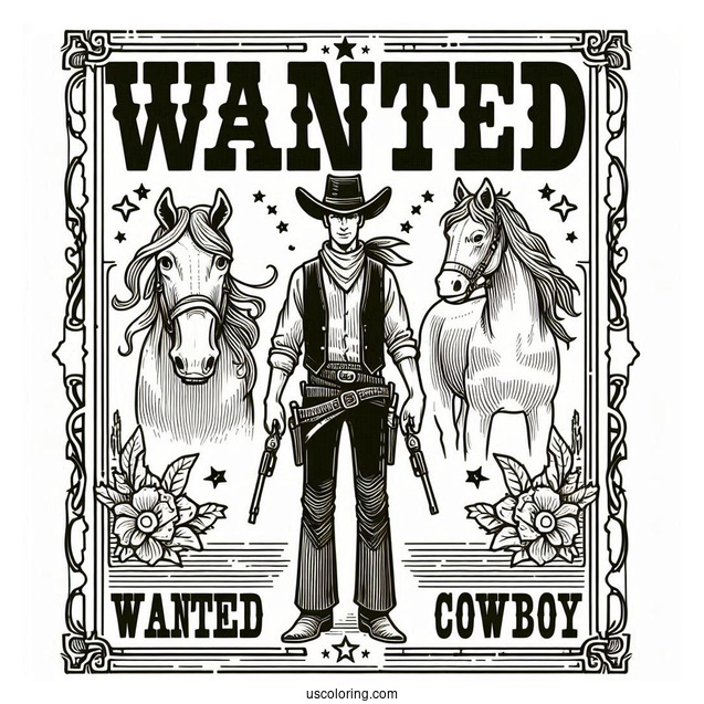Cowboy Coloring Page Of Detailed Wanted Poster