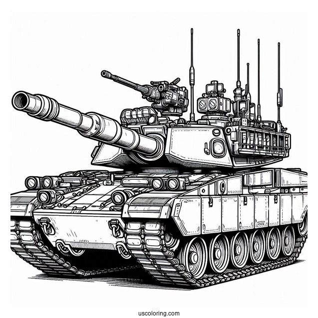 Coloring Page of Military Tank on Standby