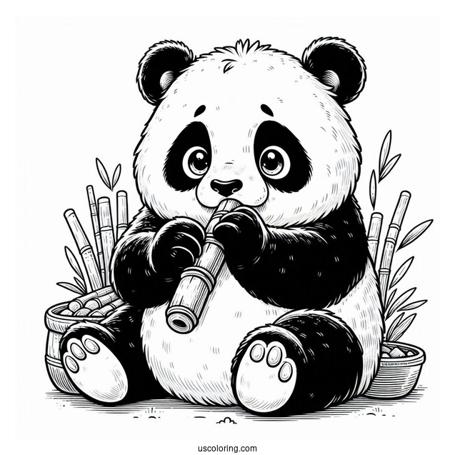 Adult Panda Eating Bamboo Coloring Picture