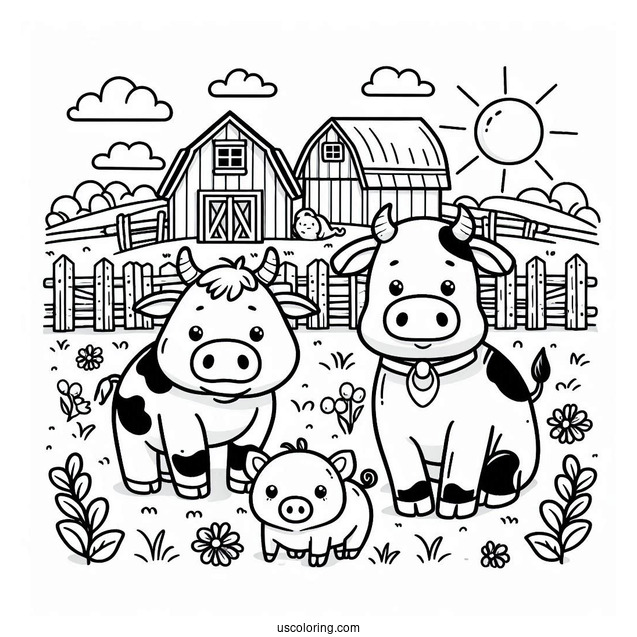 Cow And Pig On a Farm To Color