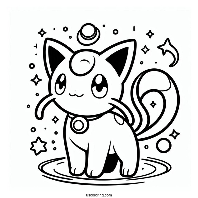 Simple Mega Mew Coloring Page Outline