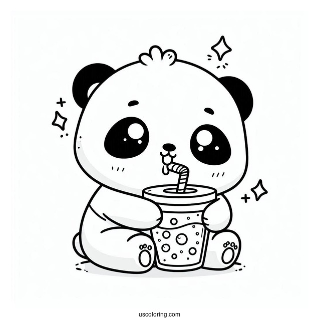 Cute Coloring Page Of Baby Panda Drinking A Beverage For Preschoolers