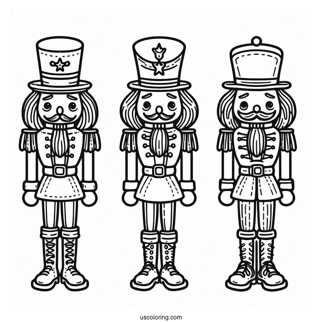 Three Easy Nutcracker Coloring Page Outlines For Kids