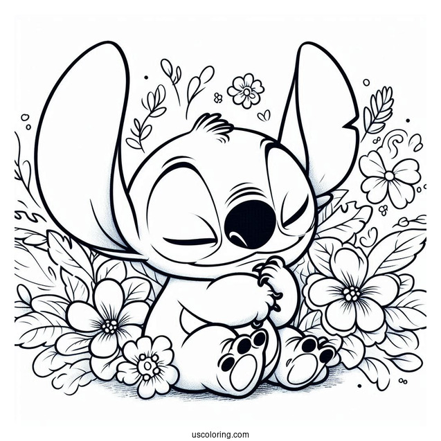 Stitch Cuddling Scrump Doll Coloring Page