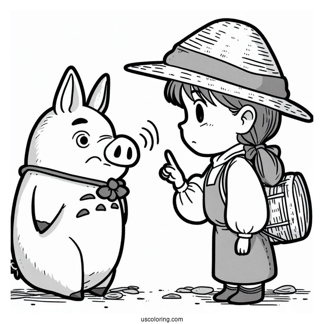 Studio Ghibli Coloring Page of Porco Rosso Being Scolded By Fio