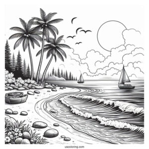 Realistic Beach Coloring Page Shoreline