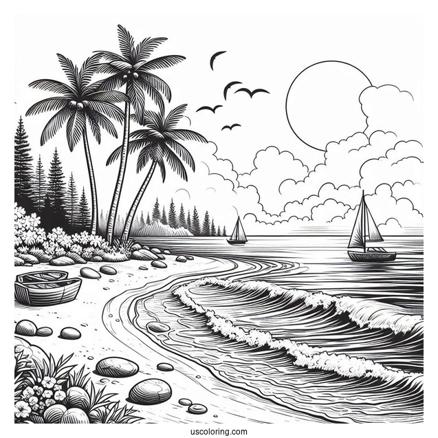 Realistic Beach Coloring Page Shoreline