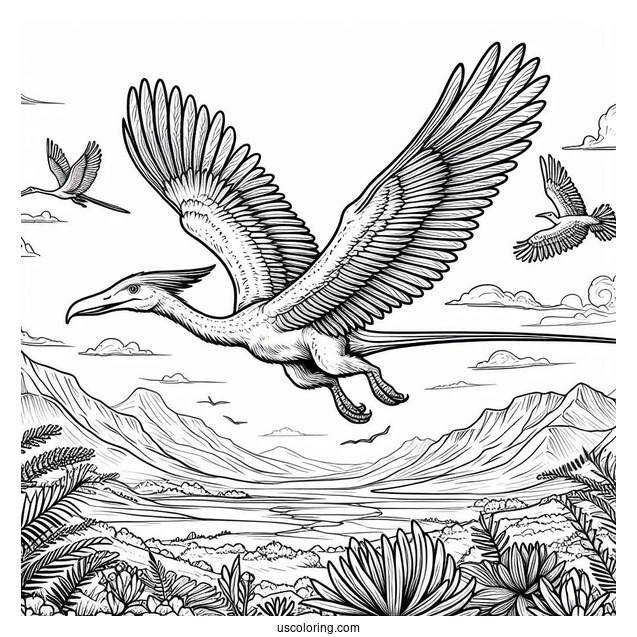 Archaeopteryx Soaring In The Sky Coloring Page For Kids