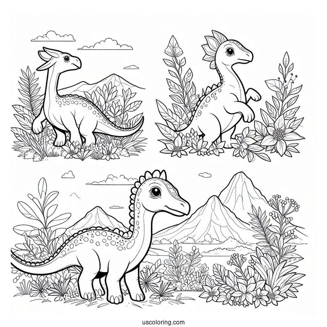 Parasaurolophus Coloring Page Pack Traveling Together