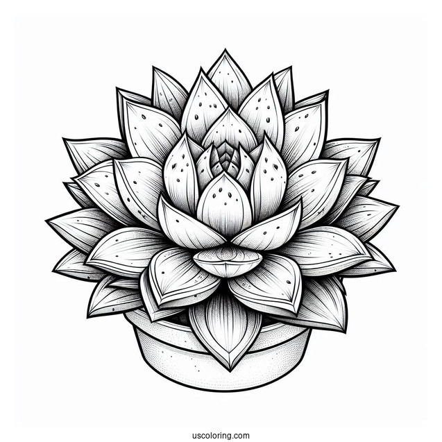 Realistic Succulent Coloring Page With Cactus