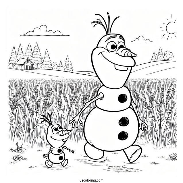 Olaf Walking In Field During Summer To Color