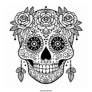 Rosey Eyed Sugar Skulls Coloring Page