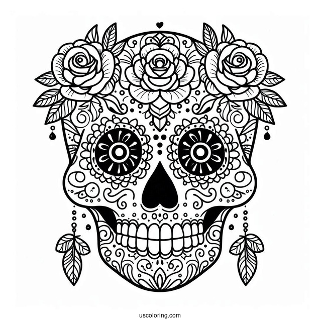 Rosey Eyed Sugar Skulls Coloring Page