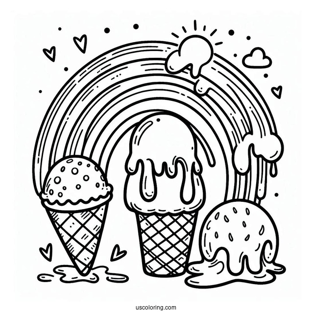 Melted Rainbow Ice Cream To Color
