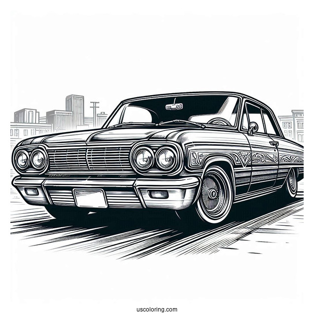 Lowrider Coloring Page Chevrolet Impala Front View In The Streets