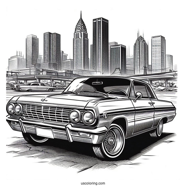 1964 Chevrolet Impala Lowrider Coloring Page In The City