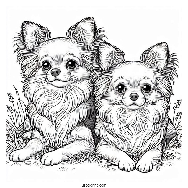Two Furry Chihuahua Coloring Page Laying On Grass